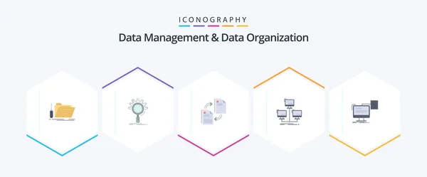 Data Management Data Organization Flat Icon Pack Including Connection Database — Stock Vector