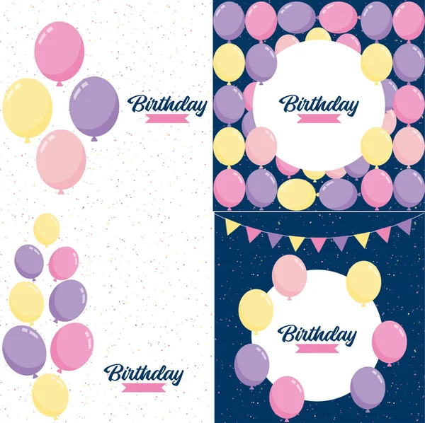 Happy Birthday Announcement Poster Flyer Greeting Card Flat Style — Vetor de Stock