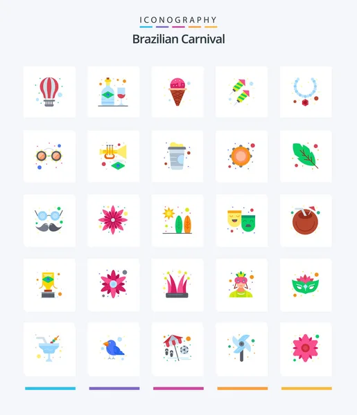 Creative Brazilian Carnival Flat Icon Pack Present Jewel Cream Fire — Stock vektor