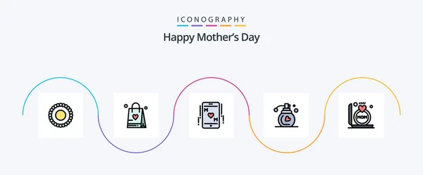 Happy Mothers Day Line Filled Flat Icon Pack Including Mom — Stock Vector