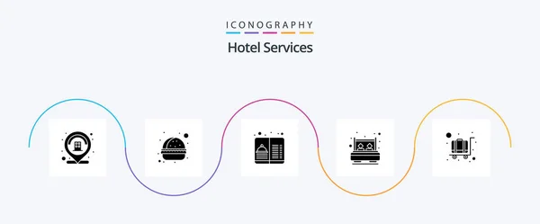 Hotel Services Glyph Icon Pack Including Luggage Cart Menu Rest — Stok Vektör