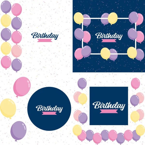 Happy Birthday Announcement Poster Flyer Greeting Card Flat Style — Vetor de Stock