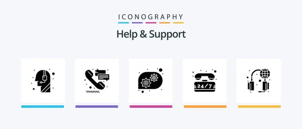 Помощь Поддержка Glyph Icon Pack Включая Поддержку Помогите Шестерня Время — стоковый вектор