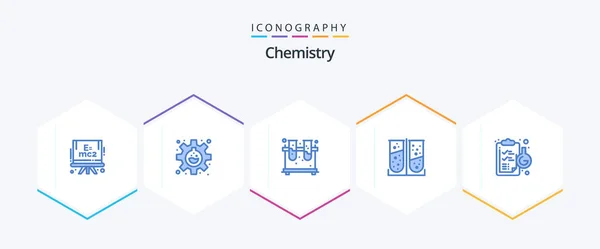 Chemistry Blue Icon Pack Including Flask Clipboard Experiment Laboratory Test — Archivo Imágenes Vectoriales