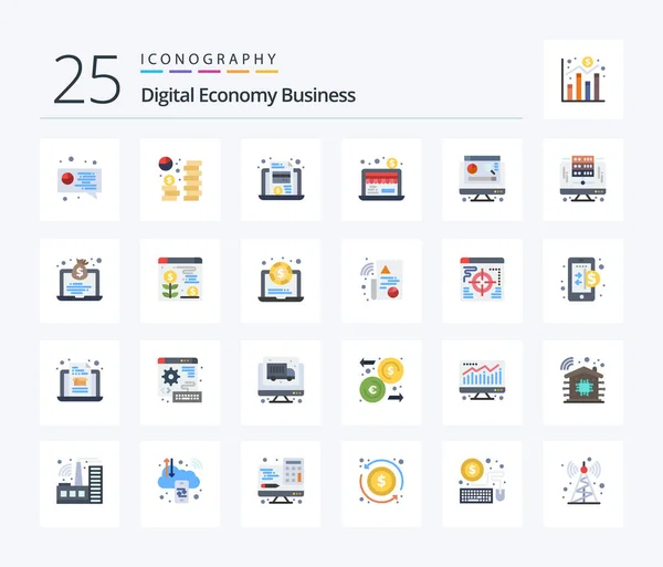 Digital Economy Business Flat Color Icon Pack Including Graph Computer — Stock Vector