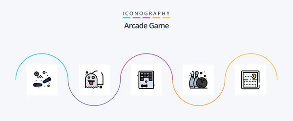Arcade Line Filled Flat Icon Pack Including Games Play Arkanoid — Archivo Imágenes Vectoriales