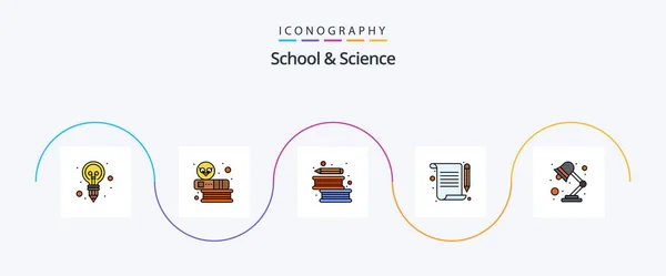 School Science Line Filled Flat Icon Pack Including Light Books — Stockový vektor