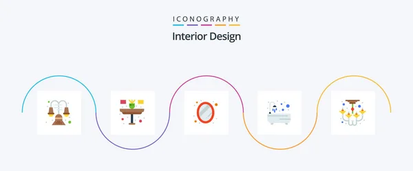 Interior Design Flat Icon Pack Including Chandelier Shower Interior Relax — 图库矢量图片