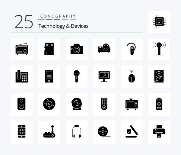 Devices Solid Glyph Icon Pack Including Bluetooth Multi Media Camera — Stok Vektör