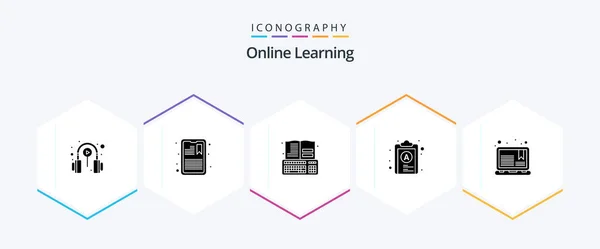 Online Learning Glyph Icon Pack Including Notes File Information Check — Stockvektor