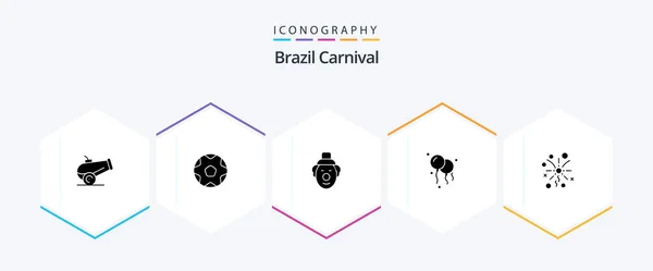 Brazil Carnival Glyph Icon Pack Including Brazil Clown Sports Joker — Διανυσματικό Αρχείο