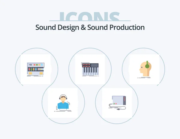 Sound Design Sound Production Flat Icon Pack Icon Design Midi — Wektor stockowy