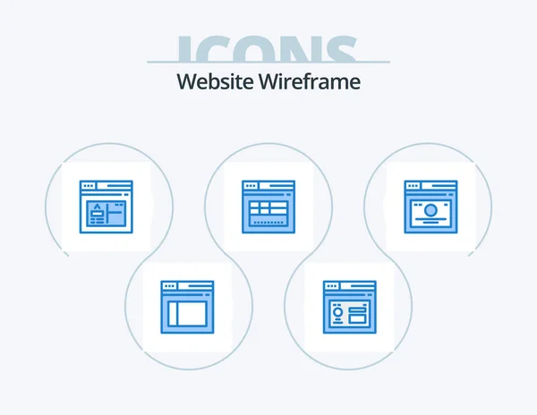 Website Wireframe Blue Icon Pack Icon Design Quicklinks Browser Page — Stock Vector