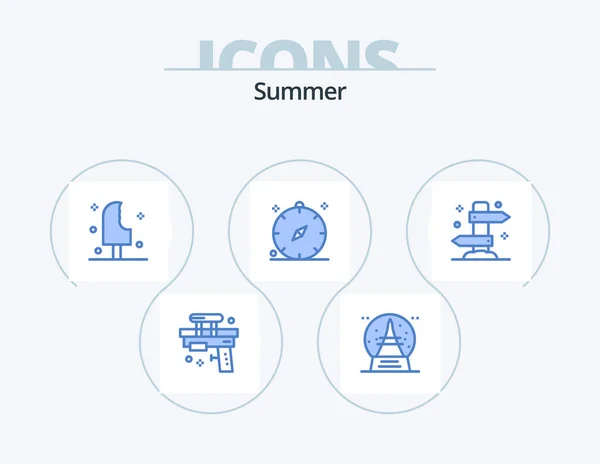 Summer Blue Icon Pack Icon Design Navigation Direction Vacation Compass — Vetor de Stock