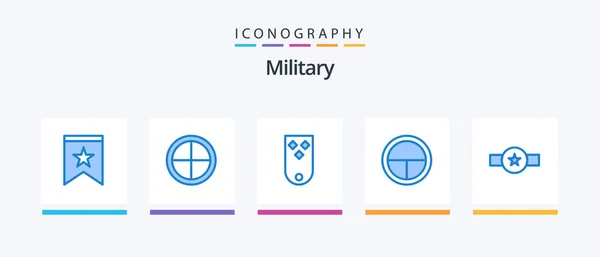 Military Blue Icon Pack Including Soldier Badge Target Army Rank — Stock vektor