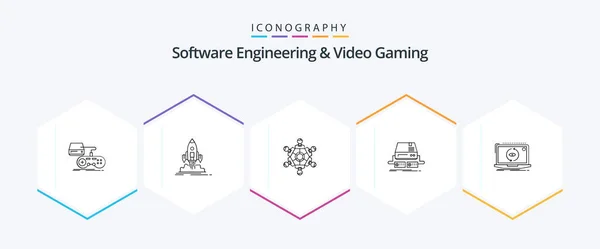 Software Engineering Video Gaming Line Icon Pack Including Gaming Console — Image vectorielle