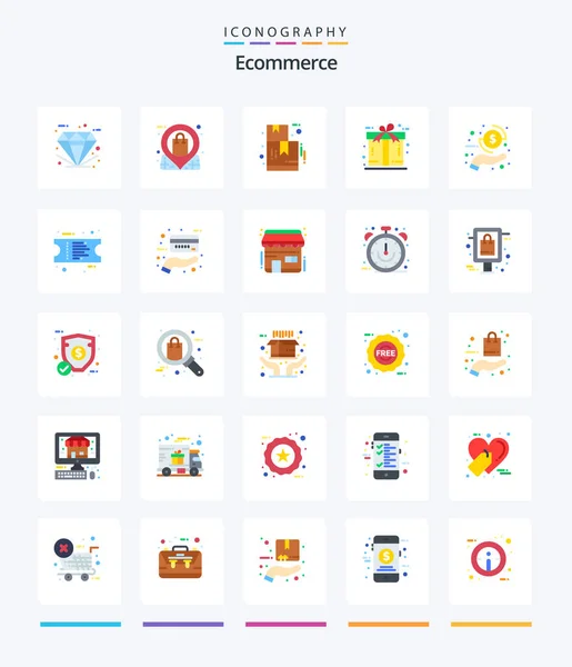 Creative Ecommerce Flat Icon Pack Coin Gift Shop Free Shop — Stockvector