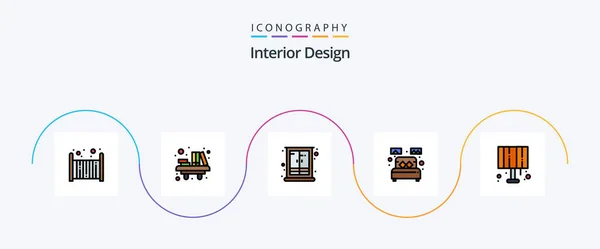 Interior Design Line Filled Flat Icon Pack Including Sleep Room — Vector de stock