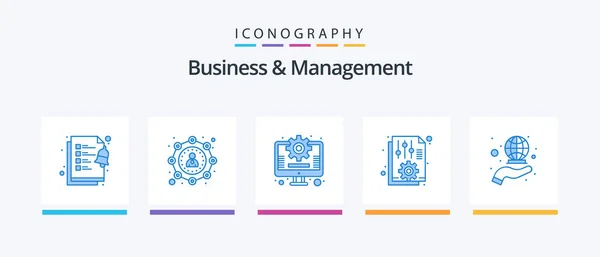 Business Management Blue Icon Pack Including International Покрытие Менеджмент Доложить — стоковый вектор