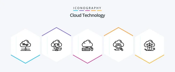 Cloud Technology Line Icon Pack Including Online Search Document Cloud — Vetor de Stock