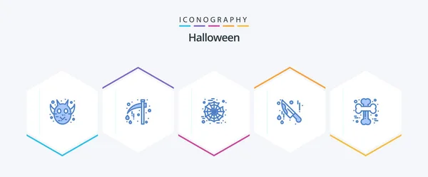 Halloween Blue Icon Pack Including Crossed Bone Scary Knife Bloody — Stock vektor