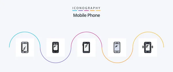 Mobile Phone Line Filled Flat Icon Pack Including Android Signals — Stok Vektör