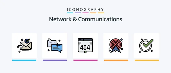 Network Communications Line Filled Icon Pack Including Elearning Call Ticket — Vetor de Stock