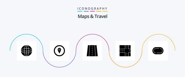 Maps Travel Glyph Icon Pack Including Road Stadium — Stok Vektör