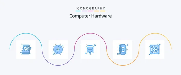 Computer Hardware Blue Icon Pack Including Fan Ram Cable Memory — Stockvektor
