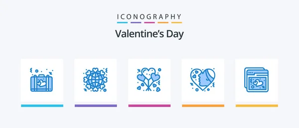 Valentines Day Blue Icon Pack Including Hearts Emotion Love Emojis — Stock vektor