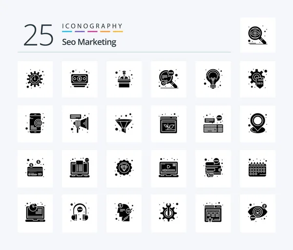 Seo Marketing Solid Glyph Icon Pack Including Development Idea Training — Stockvector