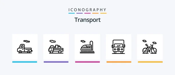 Transport Line Icon Pack Including Tramway People Train Transport Creative — 图库矢量图片
