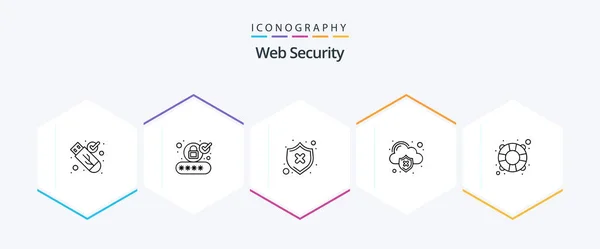Web Security Line Icon Pack Including Virus Infected Failed Data — Stok Vektör