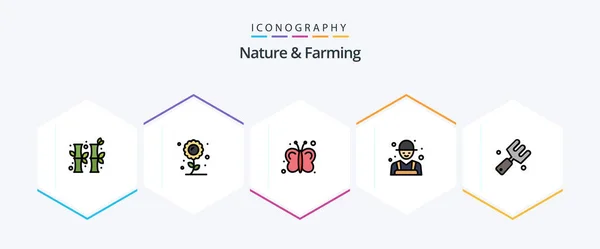 Nature Farming Filledline Icon Pack Including Farm Rancher Butterfly Farming — Stockvector