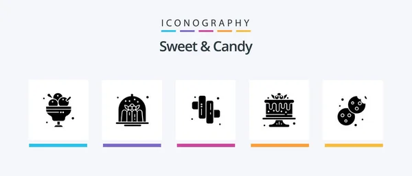Sweet Candy Glyph Icon Pack Включая Выпечку Еда Десерт Десерт — стоковый вектор