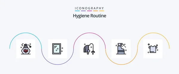 Hygiene Routine Line Filled Flat Icon Pack Including Shirt Clothes — 图库矢量图片