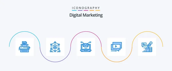 Digital Marketing Blue Icon Pack Including Tutorial Play People Laptop — Stockvector