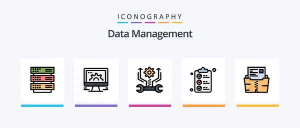 Data Management Line Filled Icon Pack Including Questionnaire Documents Data — Stockvector