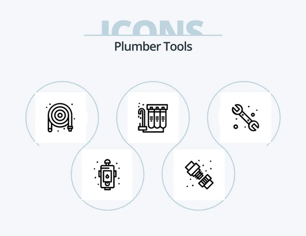 Plumber Line Icon Pack Icon Design Plumbing Pipes Valve Mechanical — Stock Vector