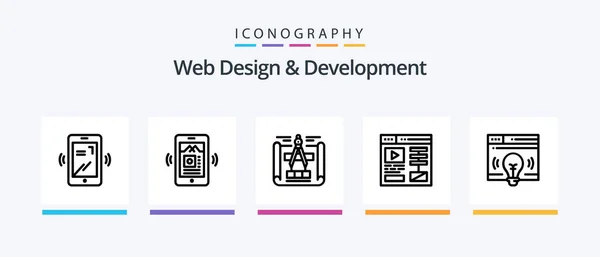 Web Design Development Line Icon Pack Including Page Web Web — Vettoriale Stock