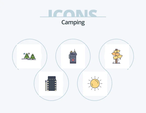 Camping Line Filled Icon Pack Icon Design Flash Torch Tool — Stok Vektör