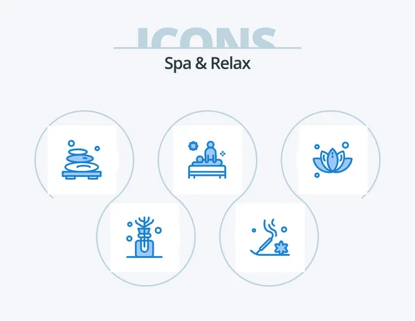Spa Relax Blue Icon Pack Icon Design Dalam Bahasa Inggris - Stok Vektor