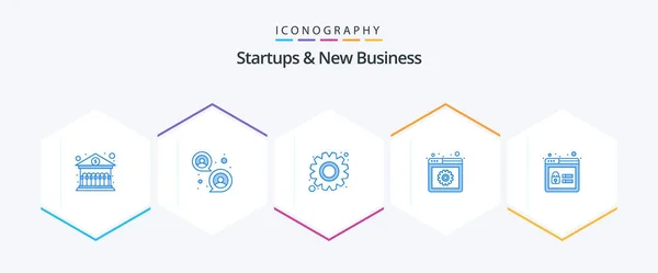 Startups New Business Blue Icon Pack Including Profile Gear Lock — Vettoriale Stock