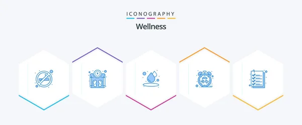 Wellness Blue Icon Pack Including List Check Drop Time Heart — Stockvektor