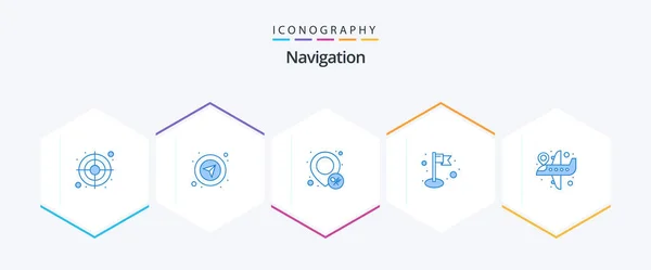 Navigation Blue Icon Pack Including Flight Location Map Flight Destination — Stock Vector
