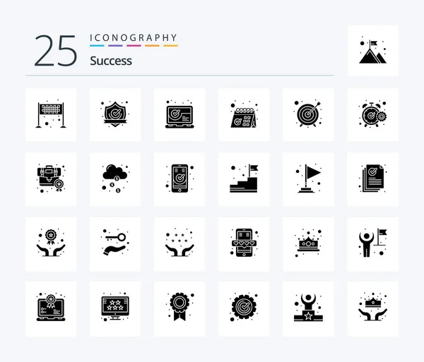 Sucess Solid Glyph Icon Pack Including Schedule Date Shield Checked — Stockvector