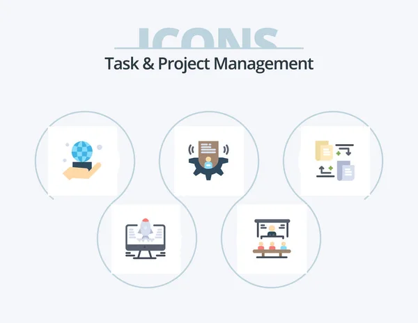 Task Project Management Flat Icon Pack Icon Design Transfer Card — Vetor de Stock