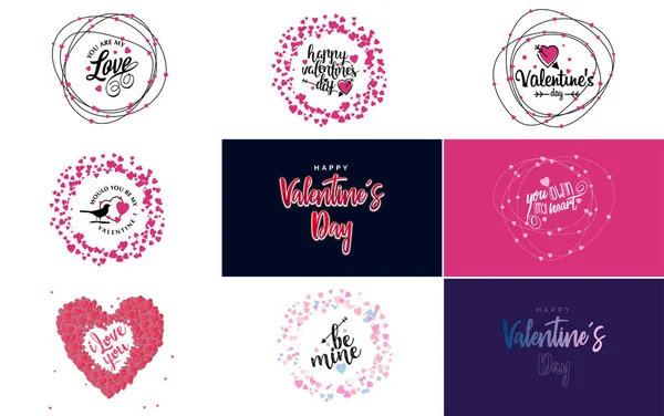 Happy Valentine Day Greeting Card Template Floral Theme Pink Color — Vector de stock
