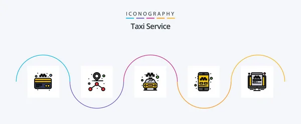 Taxi Service Line Filled Flat Icon Pack Including Screen Traveling — Stockvector