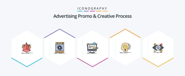 Advertising Promo Creative Process Filledline Icon Pack Including Head Creative — Stockový vektor
